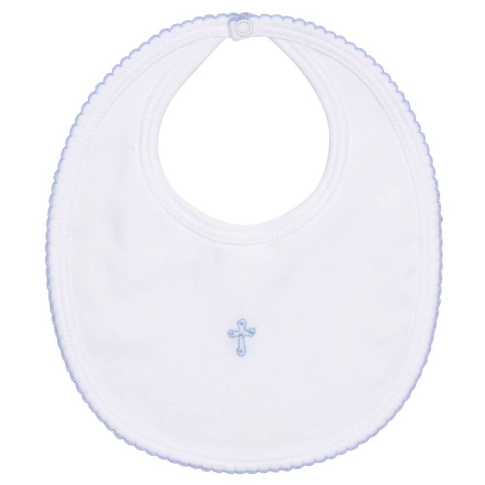 NEW BABY THREADS christening bib for baby boys in white